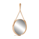 Handmade J. Adnet style mirror in natural vegetable-tanned leather, ø 70 cm