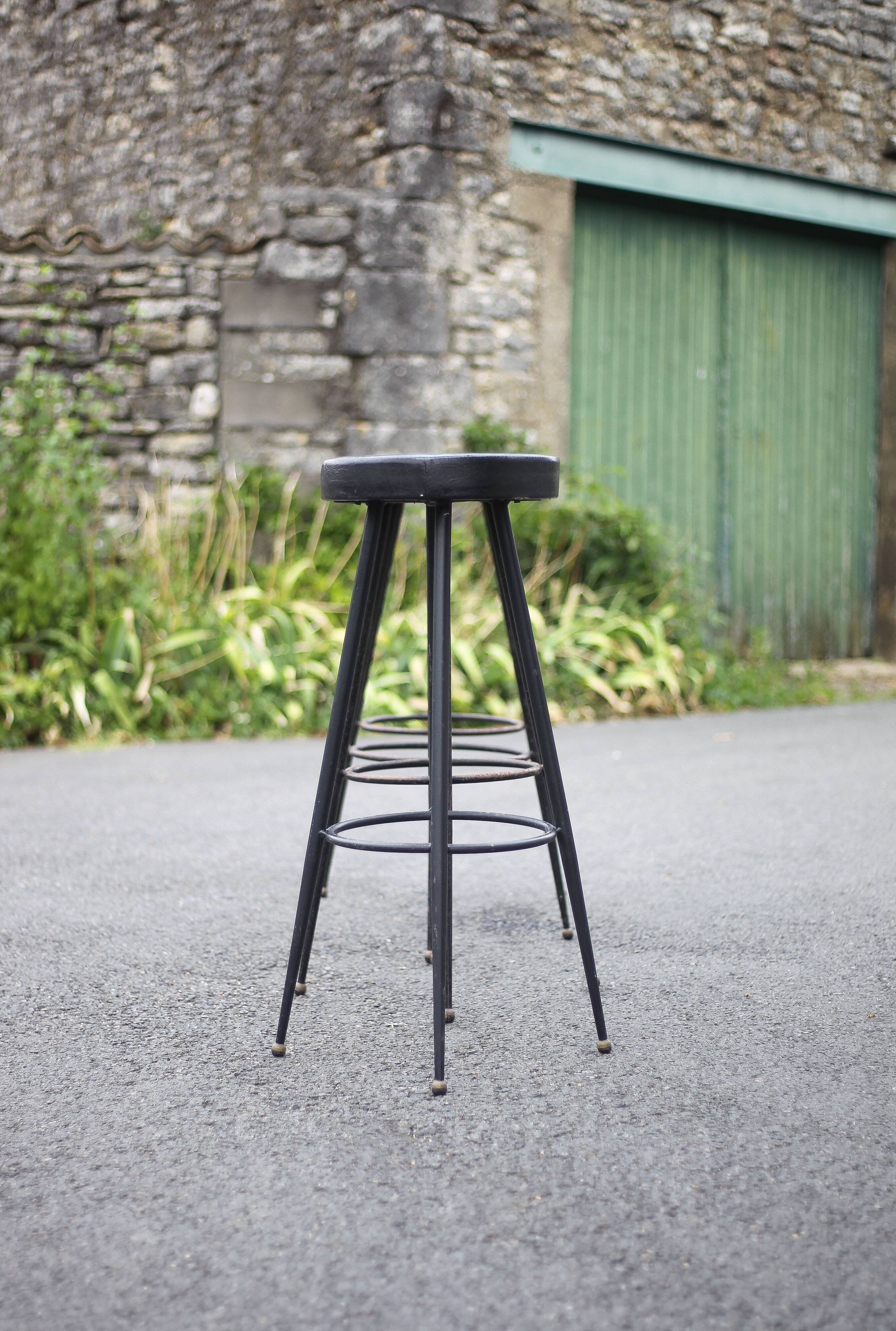 Set of 4 bar stools, metal and imitation leather stool, high stool