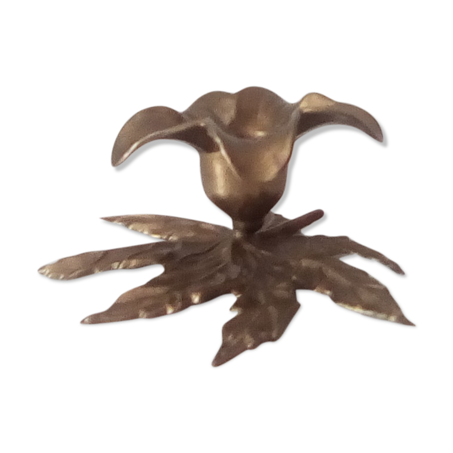 Candlestick old flower in solid brass