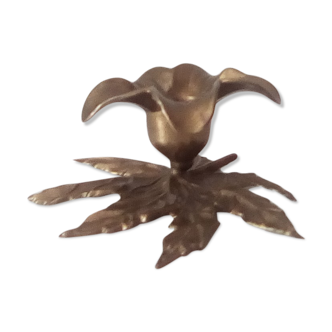 Candlestick old flower in solid brass