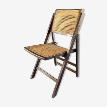 Vintage wooden folding chair with 1960 rattan seat and back