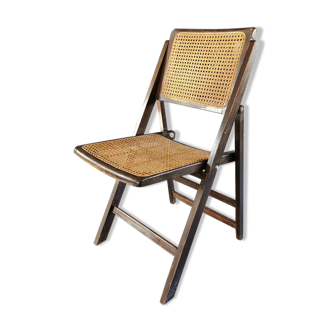 Vintage wooden folding chair with 1960 rattan seat and back