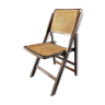 Chaise pliante vintage en bois avec assise et dossier en rotin 1960