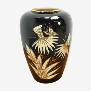 Vase vintage en porcelaine noire d'Allemagne de l'Ouest par Scheurich