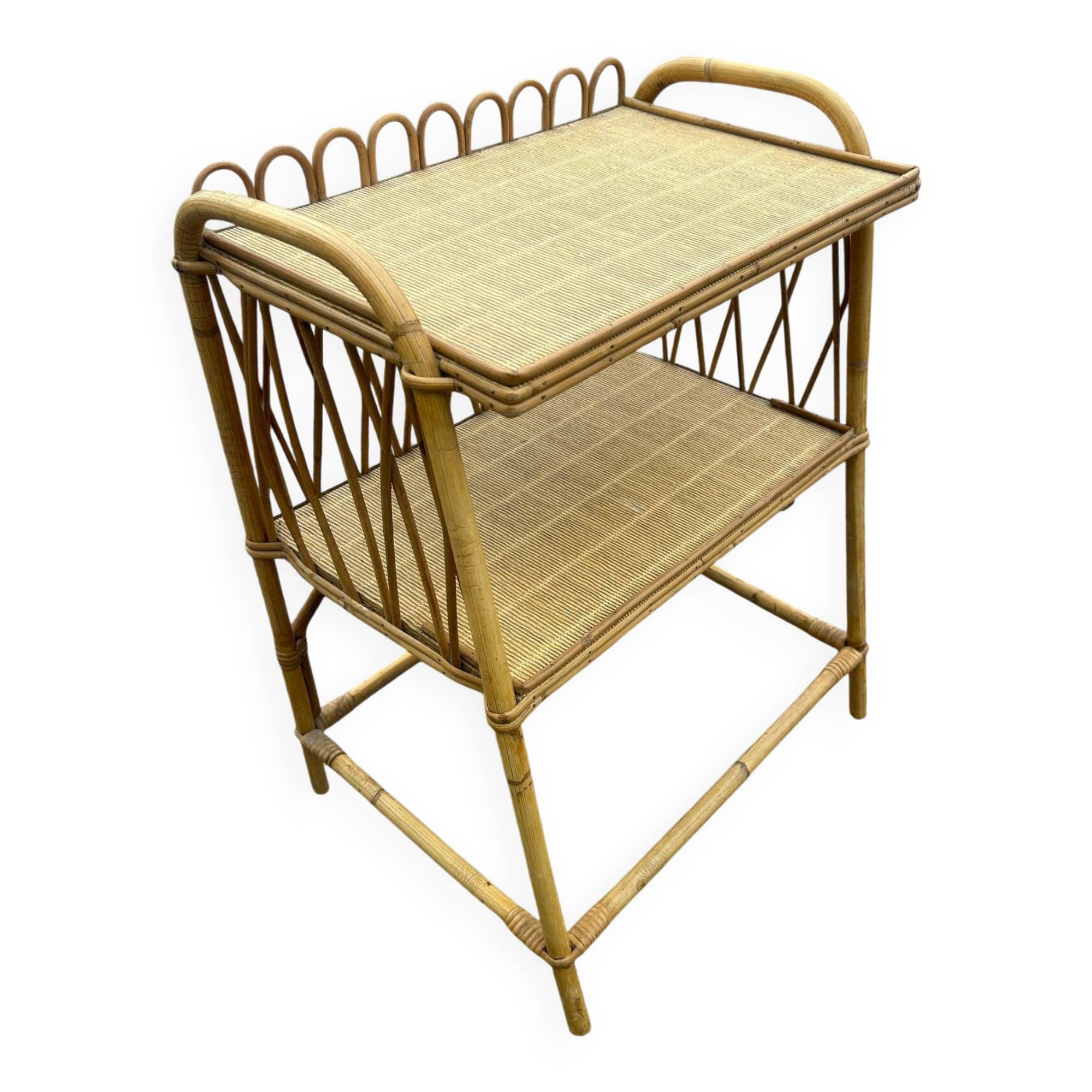 table d'appoint en rotin et osier  1970