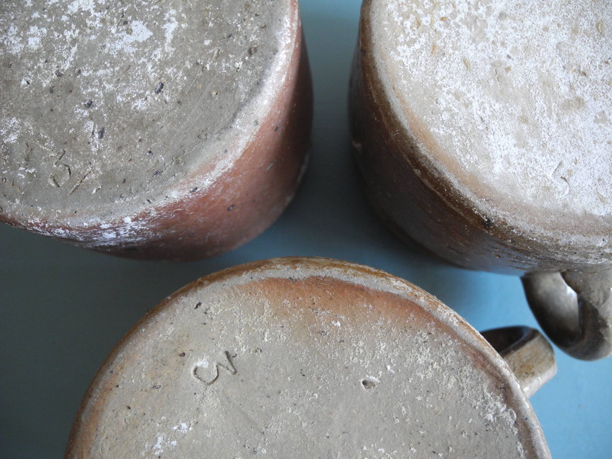 Lot of antique rustic stoneware pots, old French stoneware pots