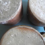 Lot of antique rustic stoneware pots, old French stoneware pots