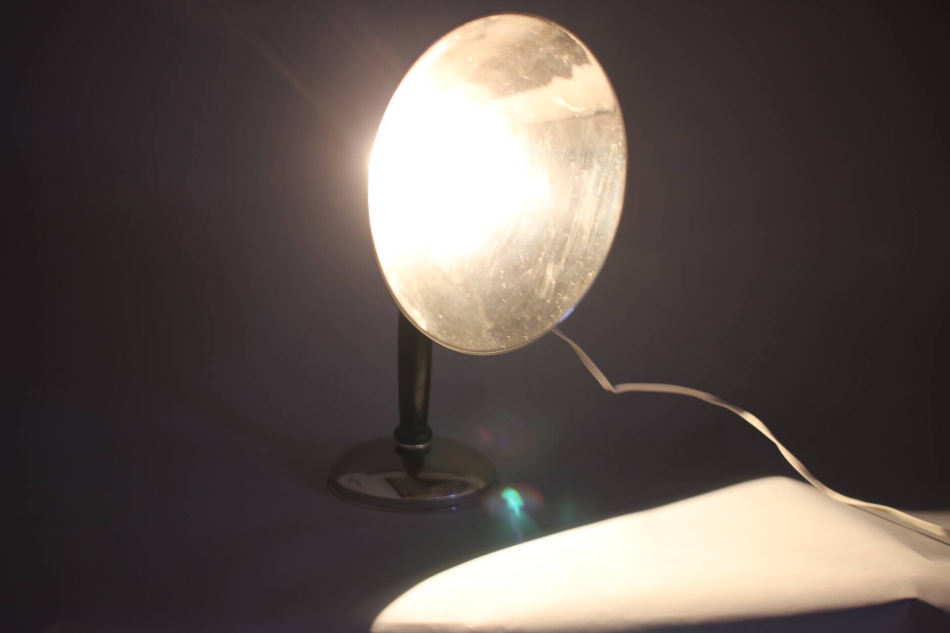 1950s Industrial Chrome & Wood Table Lamp with Ceramic Switch, Czechoslovakia