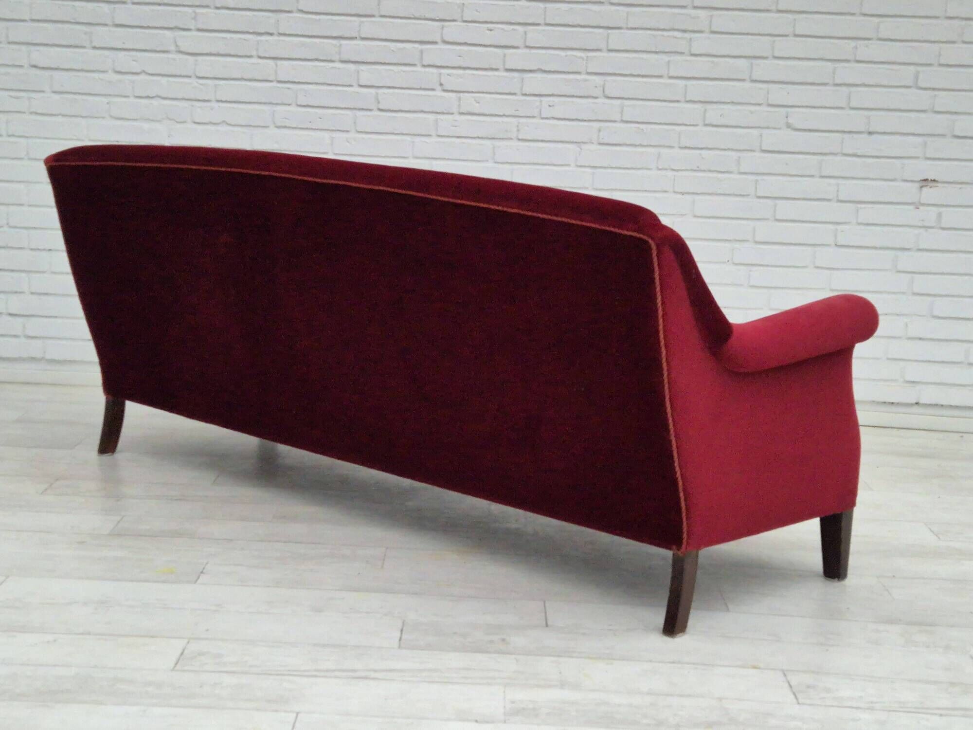 1960s, Danish 3 seater sofa, original good condition, furniture velour, beech wood .