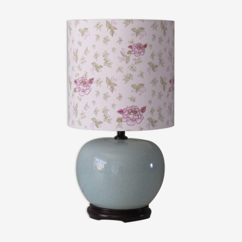 Lampe à poser en céramique craquelée couleur céladon avec nouvel abat-jour personnalisé