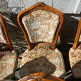 8 cherry wood chairs in Louis XV style with velvet upholstery.