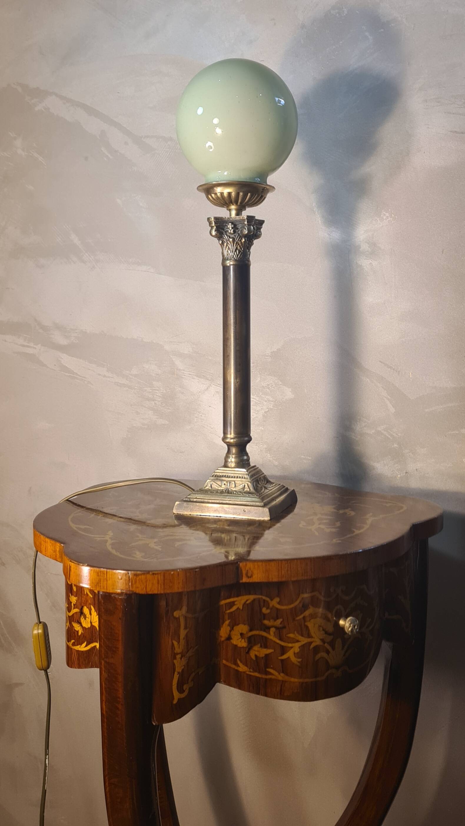 bronze lamp Corinthian column green opaline superb 52x13 cm