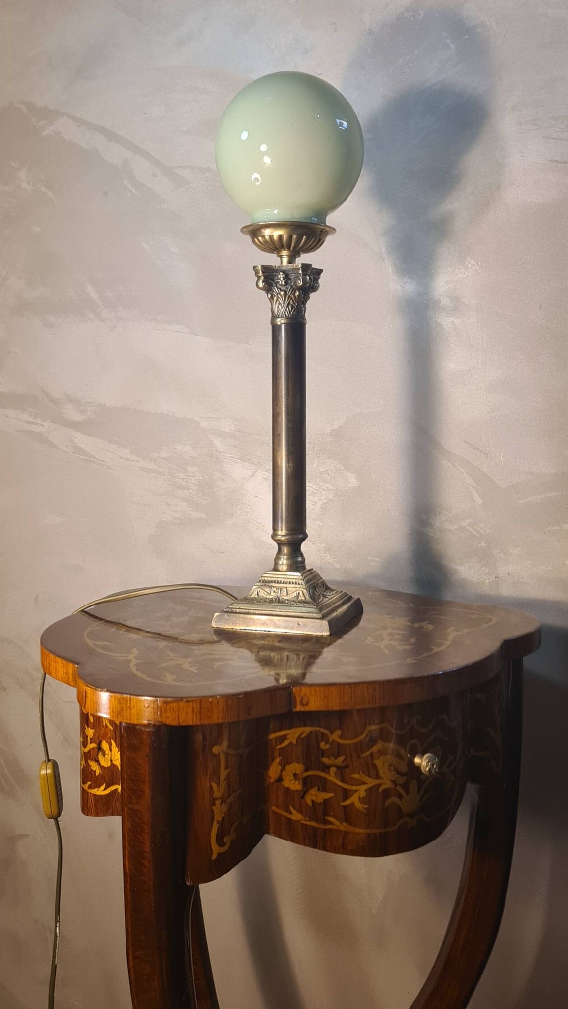 lampe bronze colonne corinthienne opaline verte superbe 52x13 cm