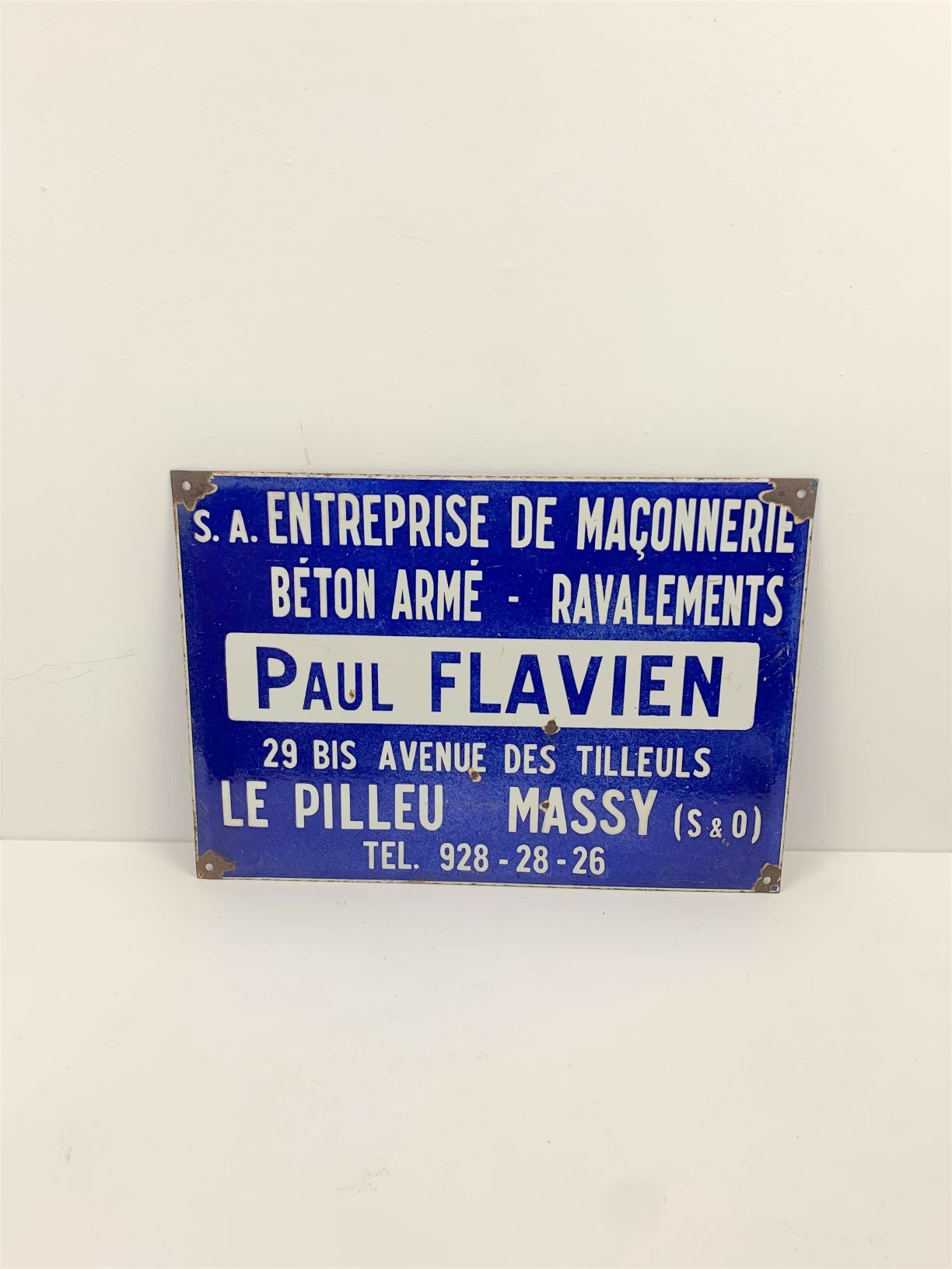 Old enamelled plate 1960 such 7 digits