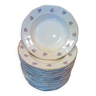 Lot de 24 assiettes creuses Digeoin Sarreguemines en porcelaine