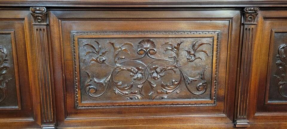 Very large Renaissance style center bed in carved walnut circa 1850