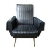 Fauteuil en skai noir vintage des années 70