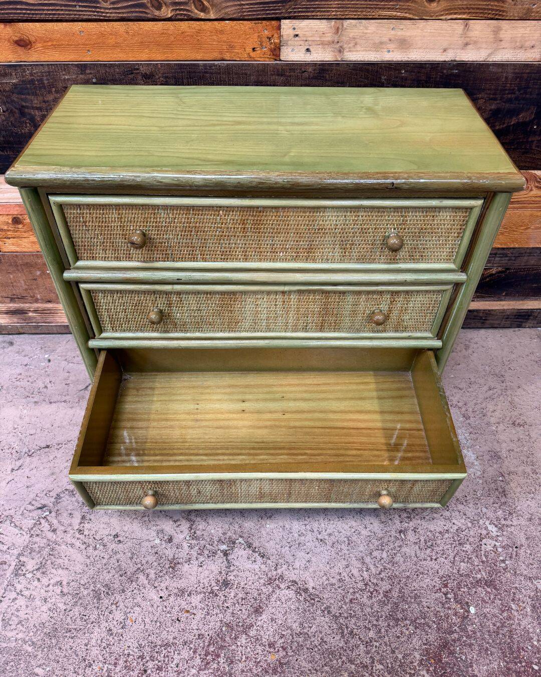 Small green caned chest of drawers - 1980s