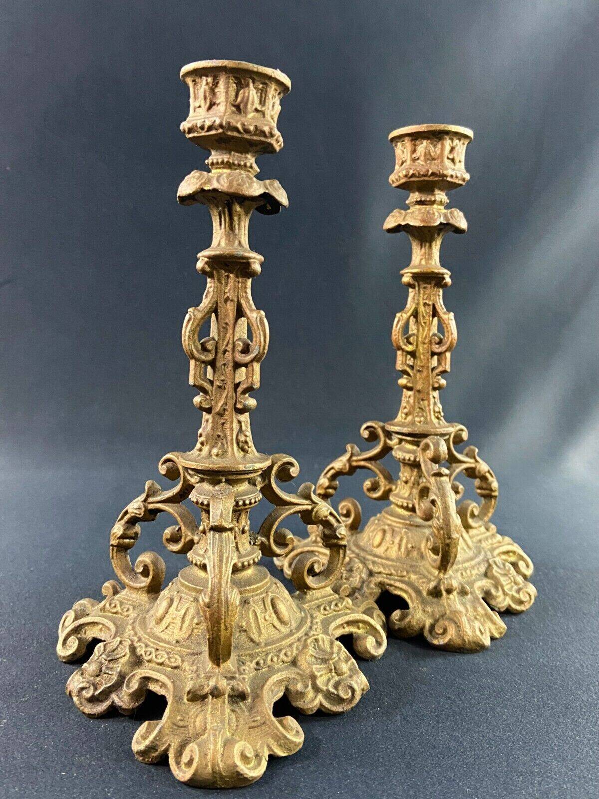 Pair of late 19th century Louis XIII Renaissance style spelter candlesticks