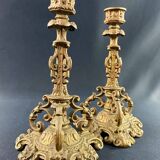 Pair of late 19th century Louis XIII Renaissance style spelter candlesticks