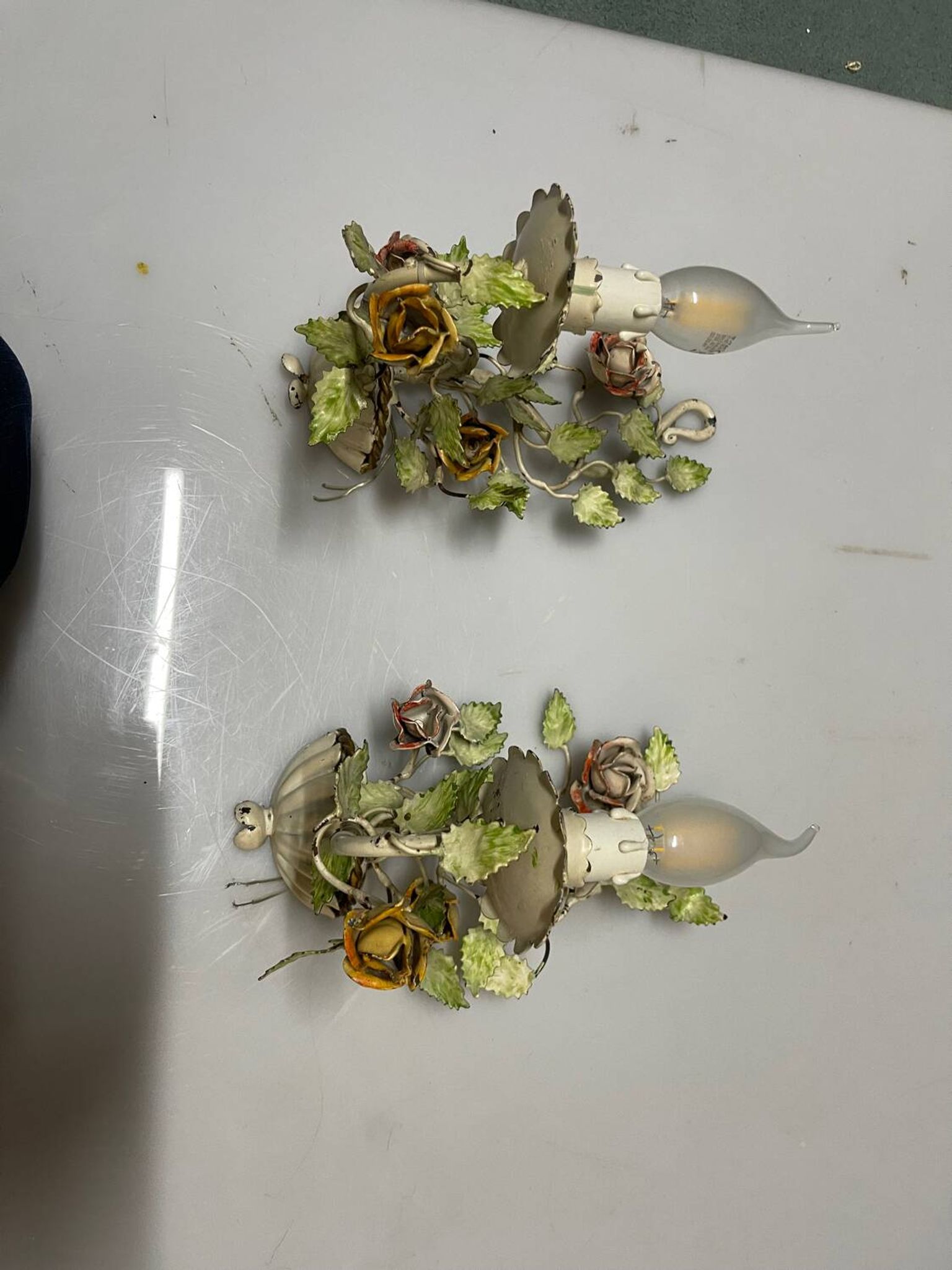 Vintage Tole Flower Sconces Set of 2 1960’s