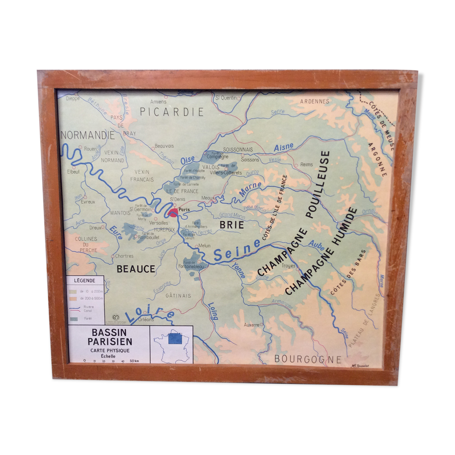 School poster two-sided Paris Basin / Normandy 1960 vintage