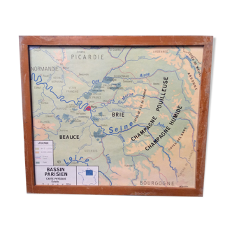 School poster two-sided Paris Basin / Normandy 1960 vintage