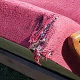 Vintage Scandinavian sofa 60-70s wood and red fabric
