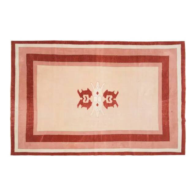 1970s Vintage Turkish Handmade Wool & Cotton Orange Area Rug 203x315