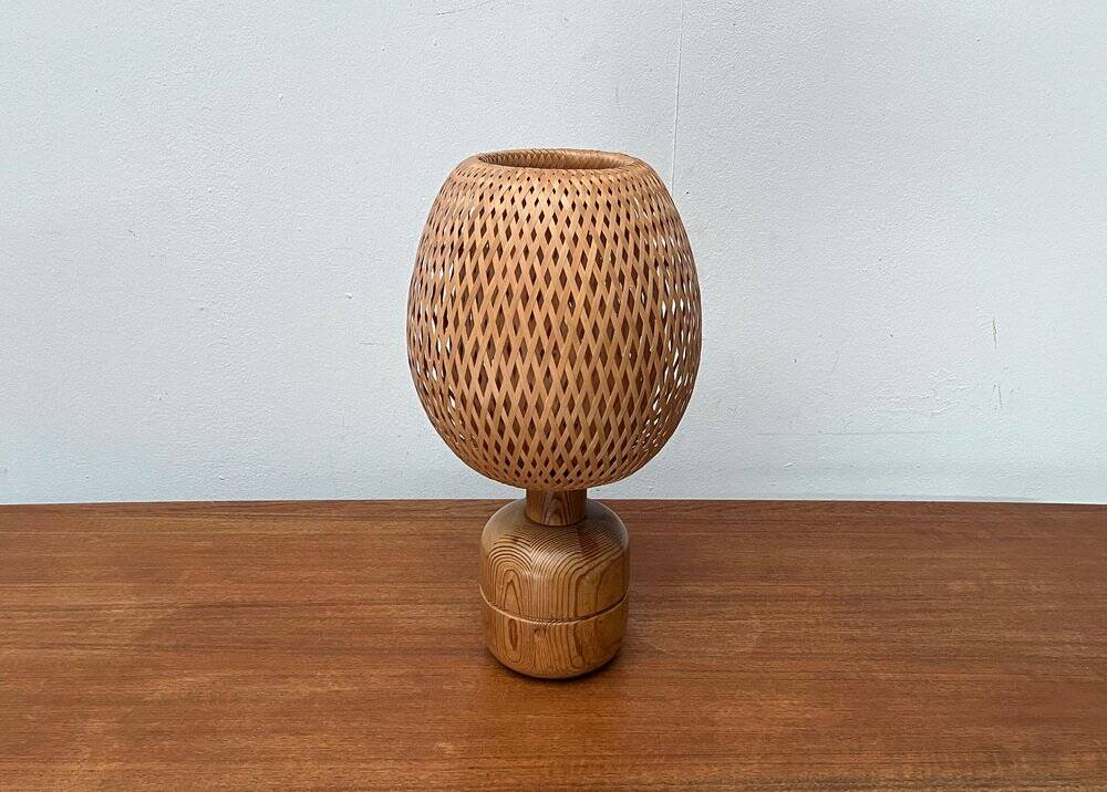 Vintage Scandinavian table lamp in bamboo and wood, 1970s.