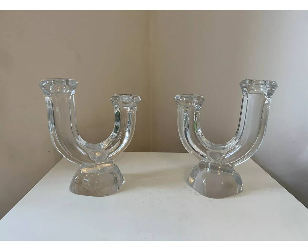Pair of crystal candlesticks from Vannes le Chatel, 1960