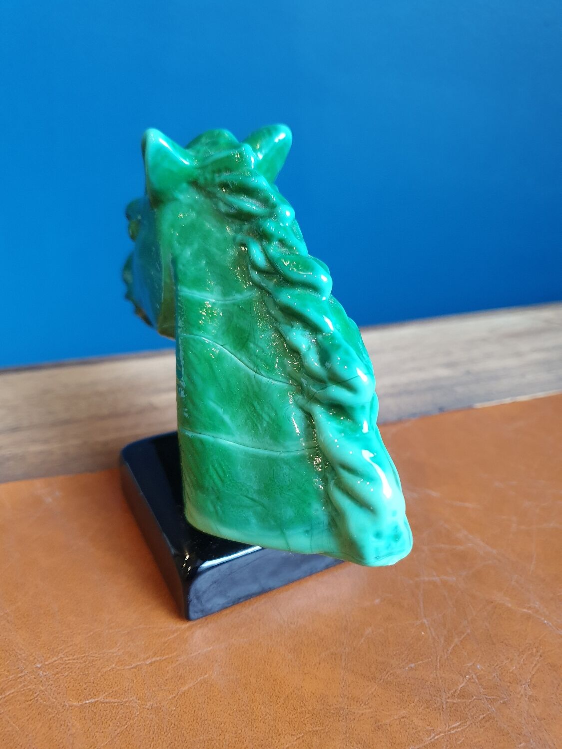 Office paperweight horse head on green base equestrian collection