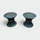 Pair of Bamboo Side Tables in the Shape of a Wheat Sheaf. Turquoise Lacquered.