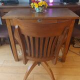 American armchair solid oak and swivel and tilting leather early twentieth fully restored