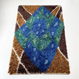 Abstract scandinavian multicolor high pile rya rug carpet, sweden, 1960s