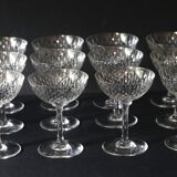 Suite of 12 champagne glasses in Baccarat crystal. Model Paris