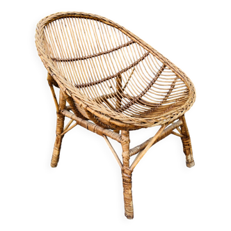 Fauteuil rotin et osier vintage