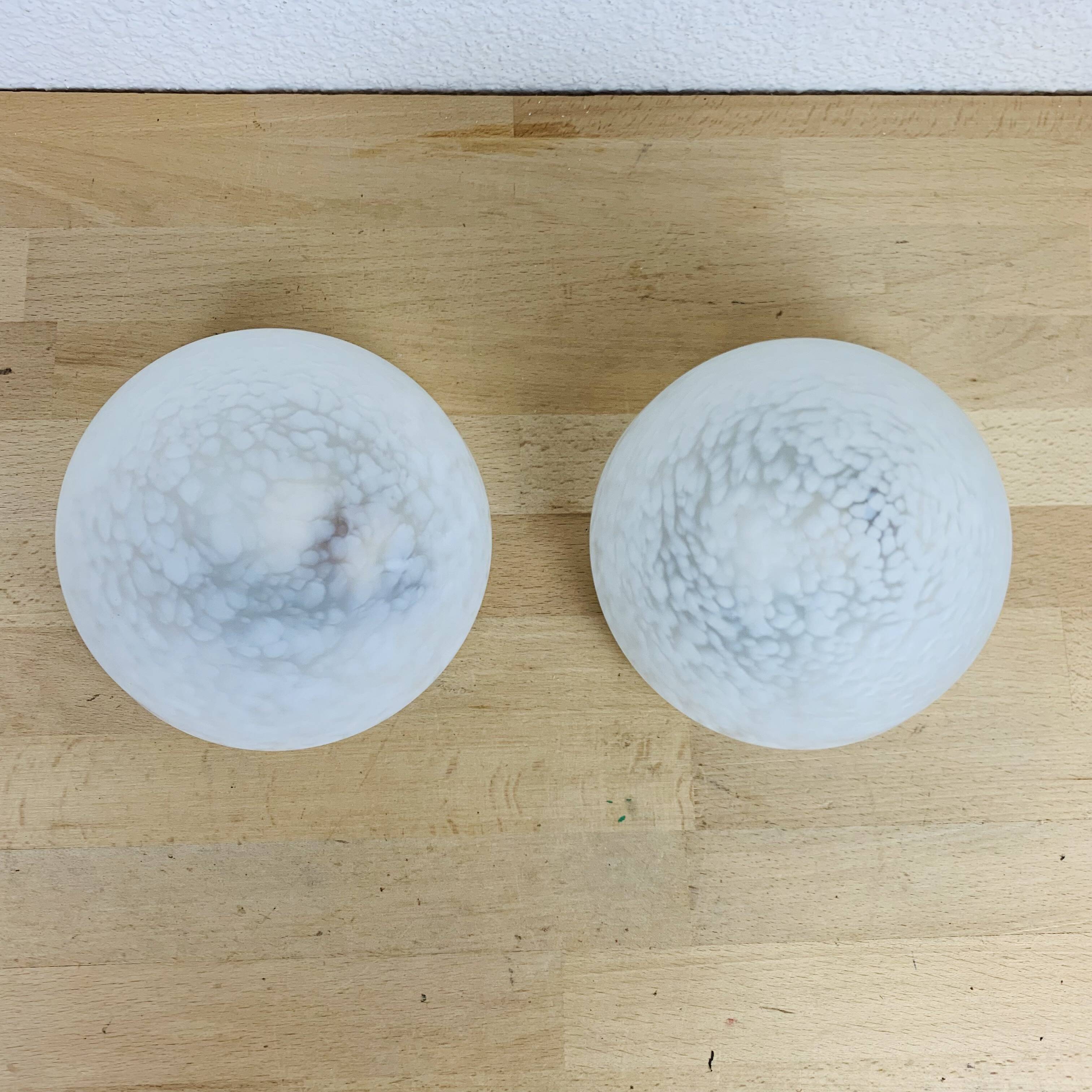 Pair of speckled glass wall lights from Vianne Domec half sphere
