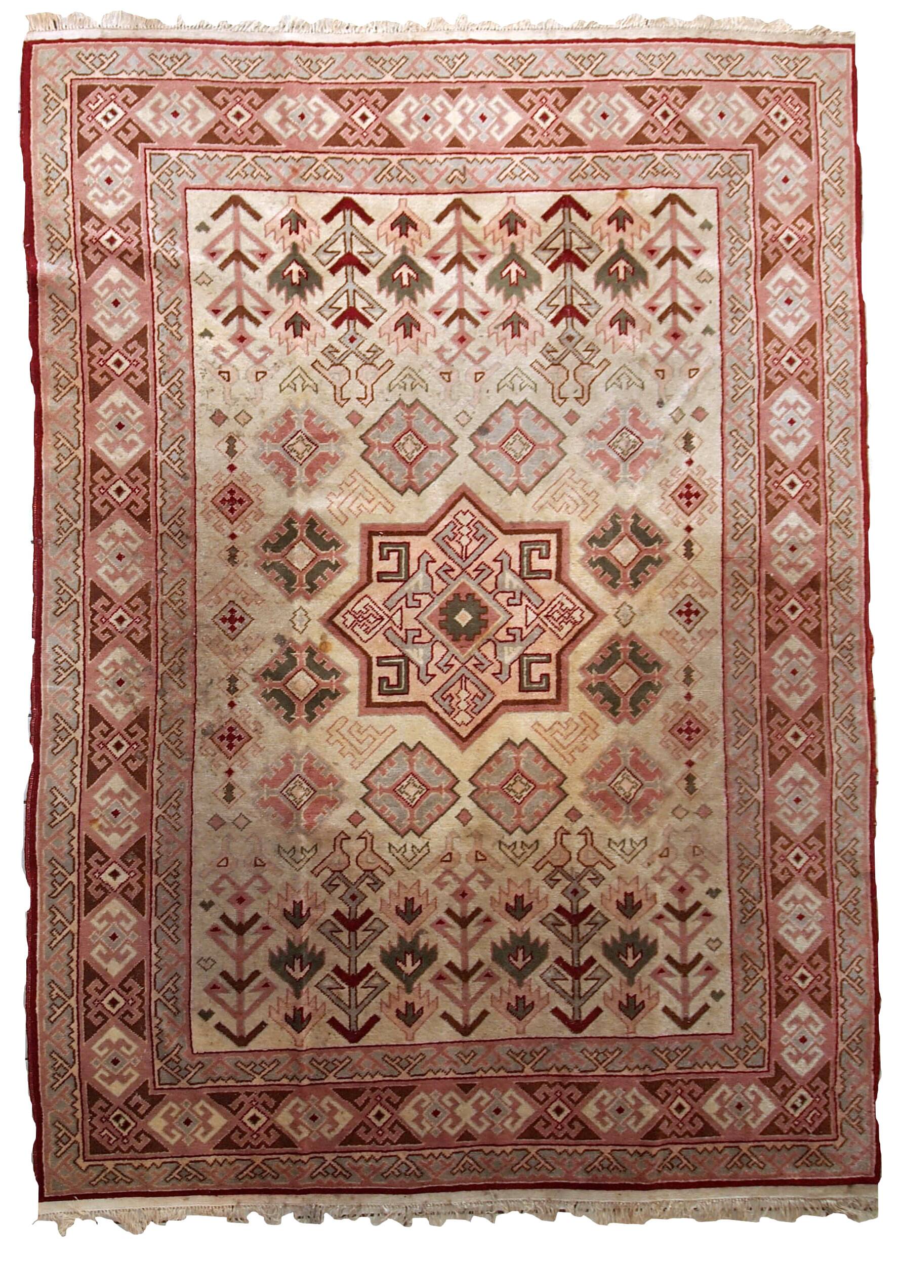 Tapis Vintage Sivas Turc en Laine, Années 1960, Design Géométrique
