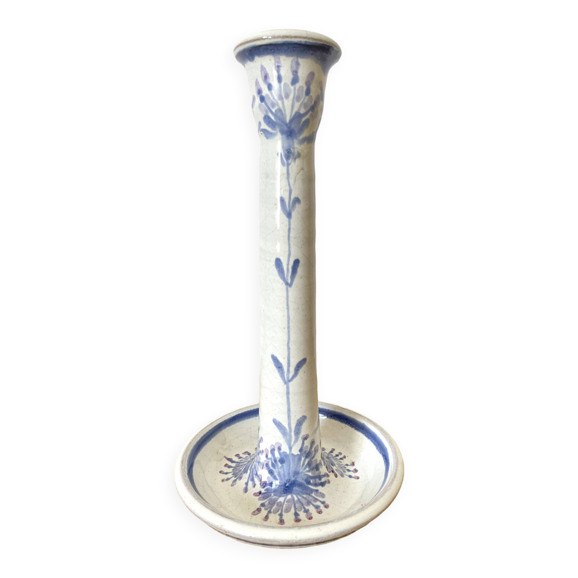 Ceramic candle holder with floral decoration, Brittany