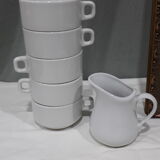Coffee set 5 cups with Mehun white porcelain milk pitcher (France)