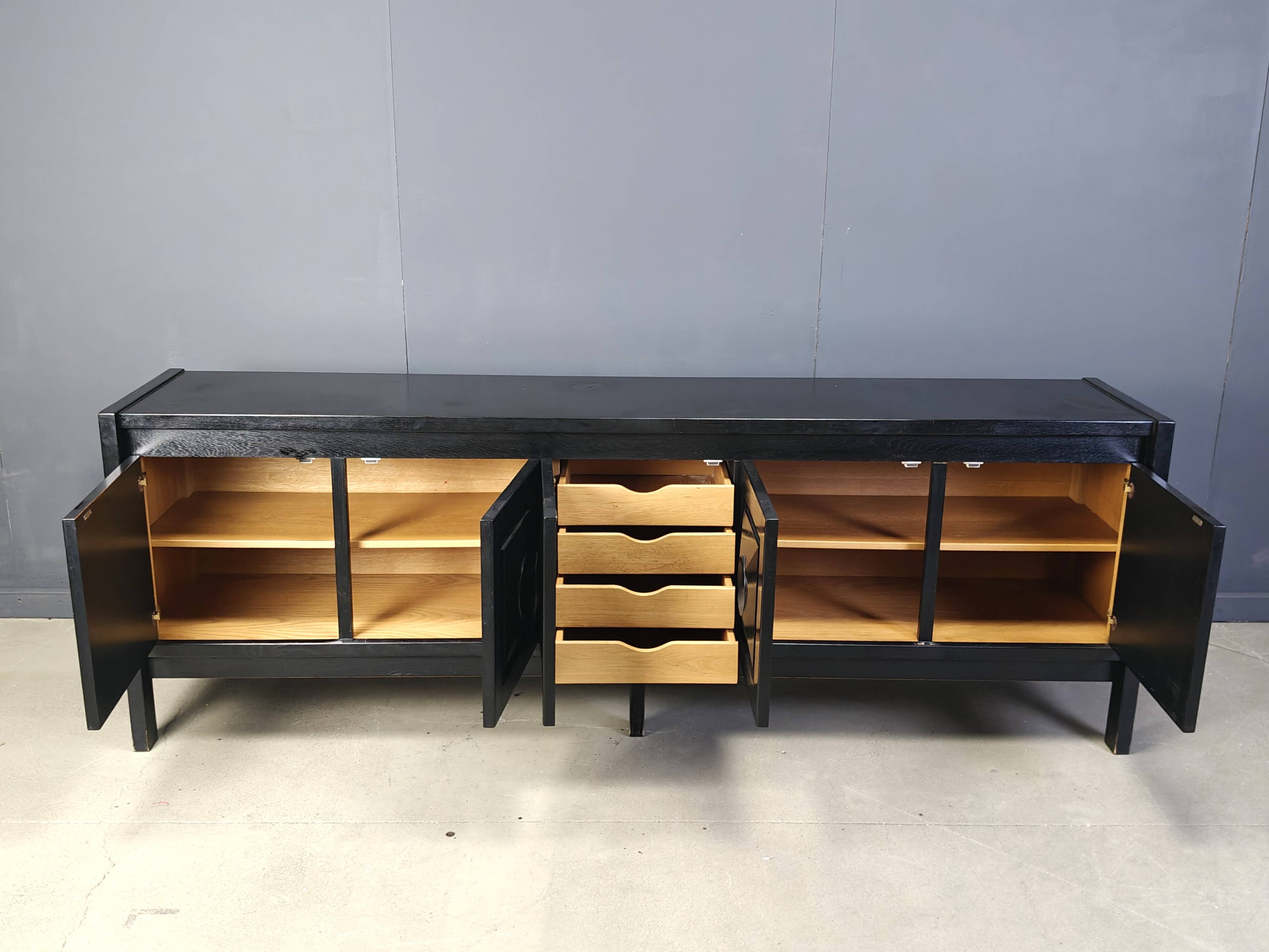 Ebonized wooden brutalist credenza, 1970s