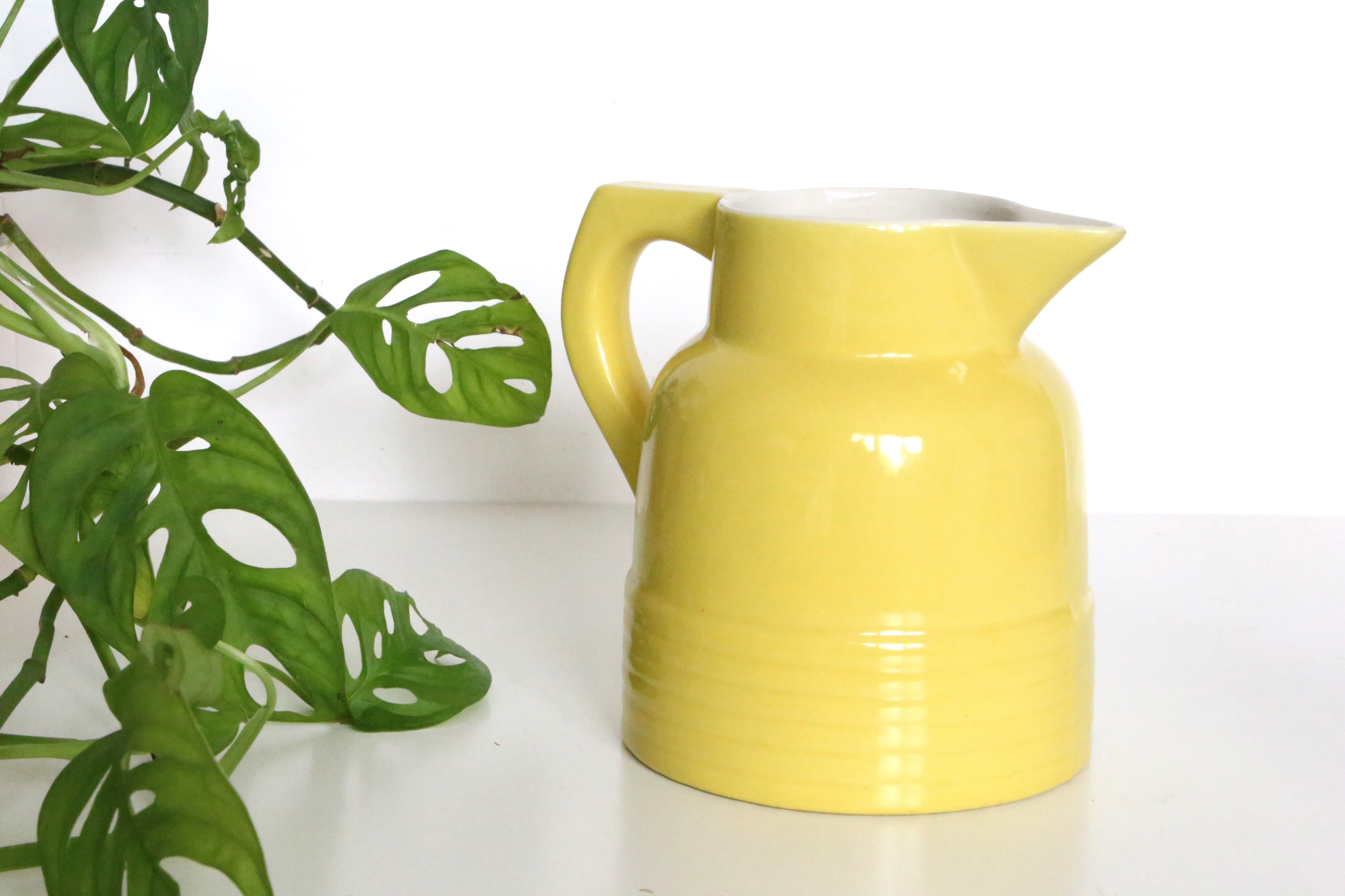 Water pitcher yellow ceramic, 1960s vintage French