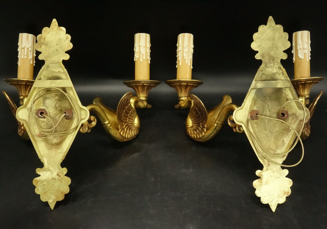 Pair of empire style swan sconces - petitot