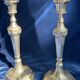 Paire bougeoirs style Louis XVI  en métal argenté