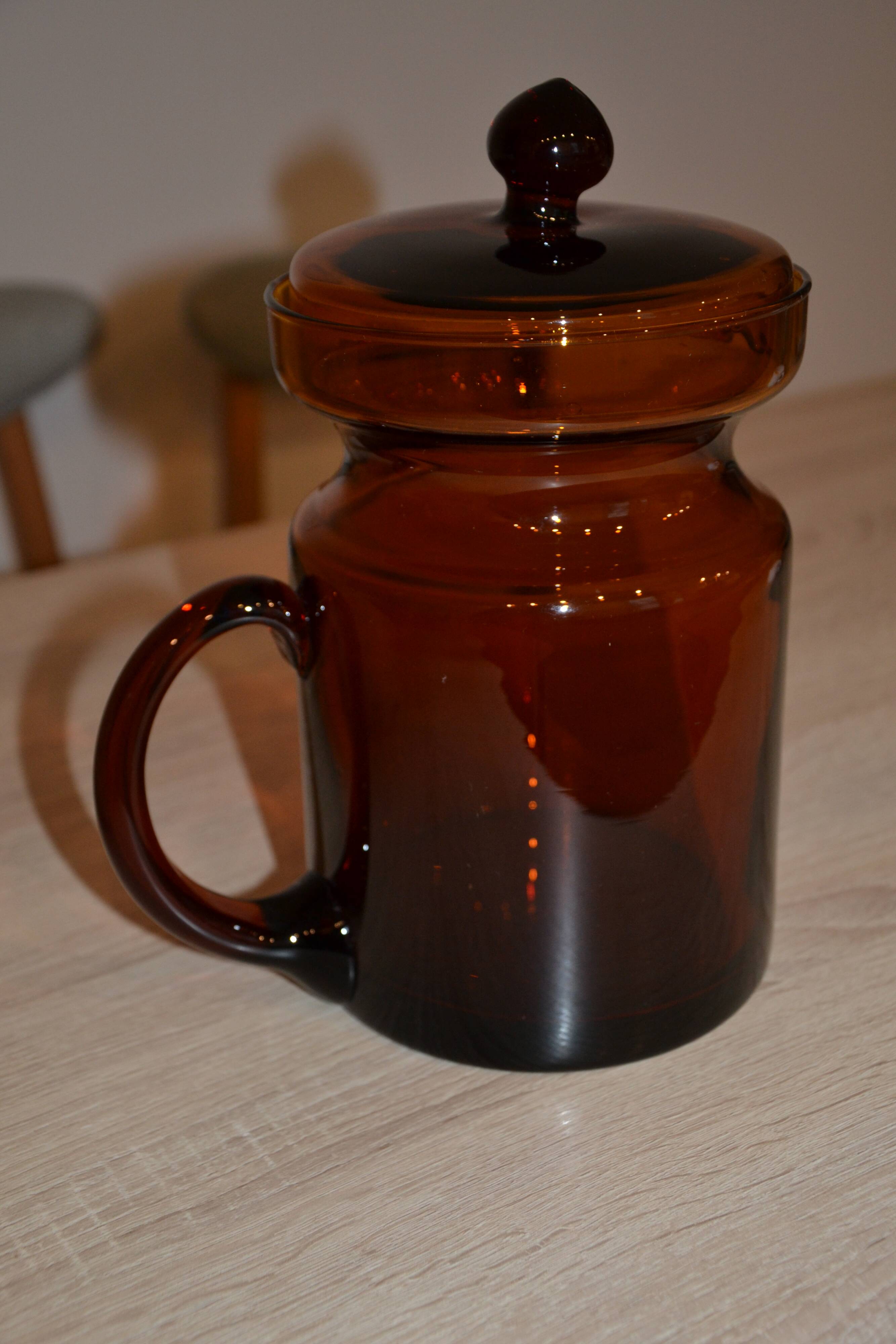 Vintage Hand Blown Brown Glass Pitcher/Carafe with Lid