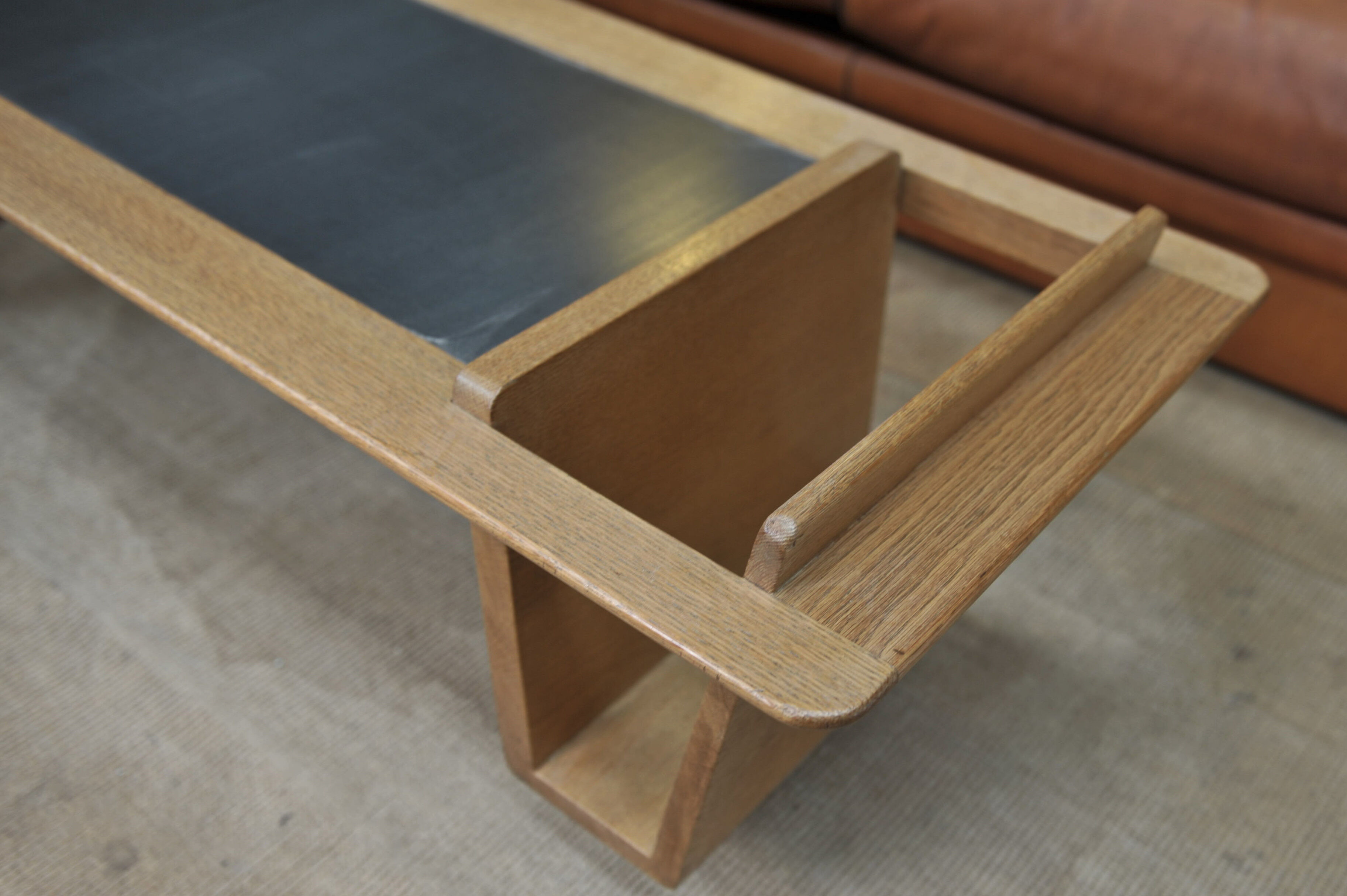 Coffee table in solid oak and metal by Guillerme & Chambron 1950s