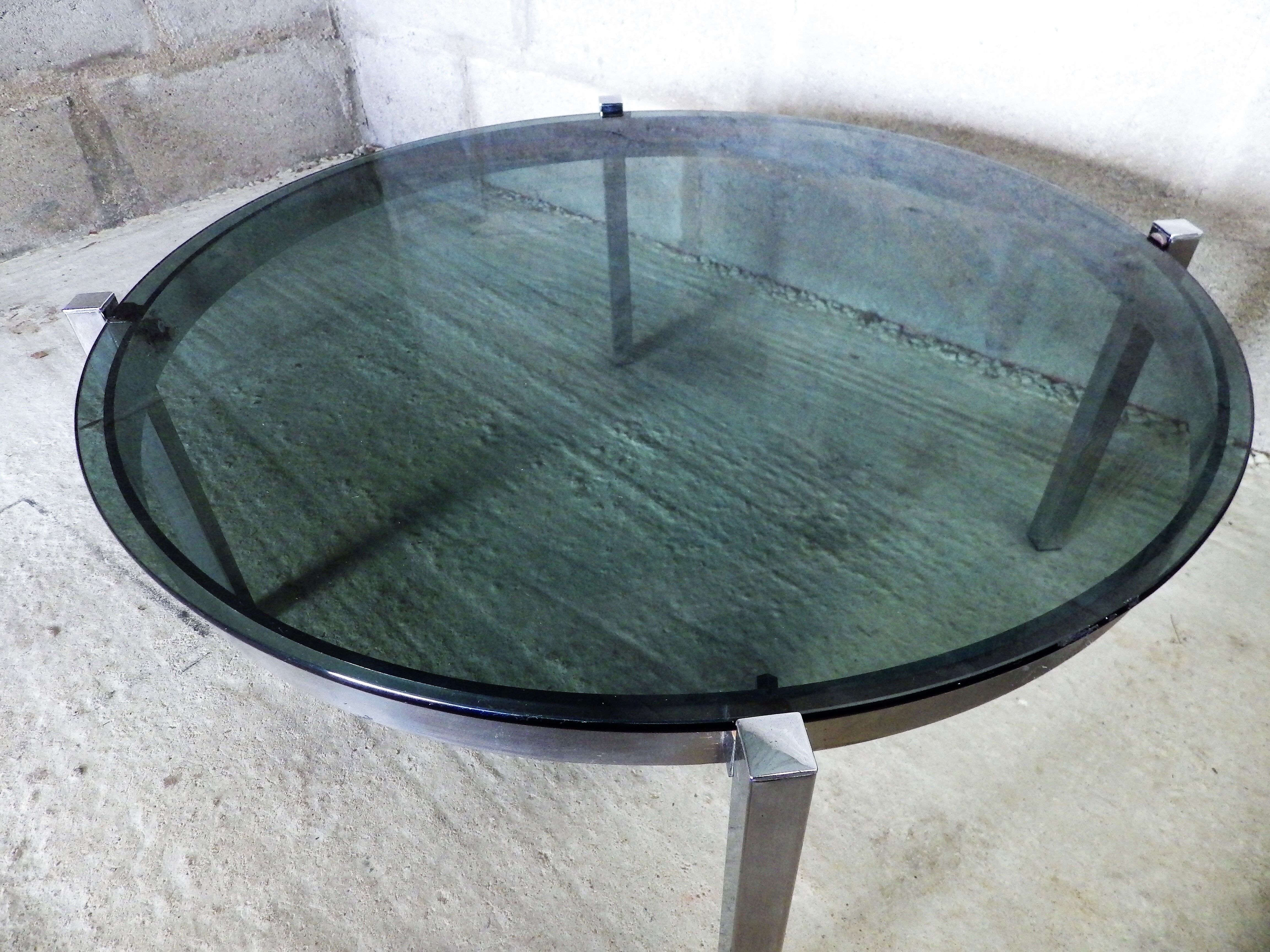 Table low vintage smoked glass and chromed metal