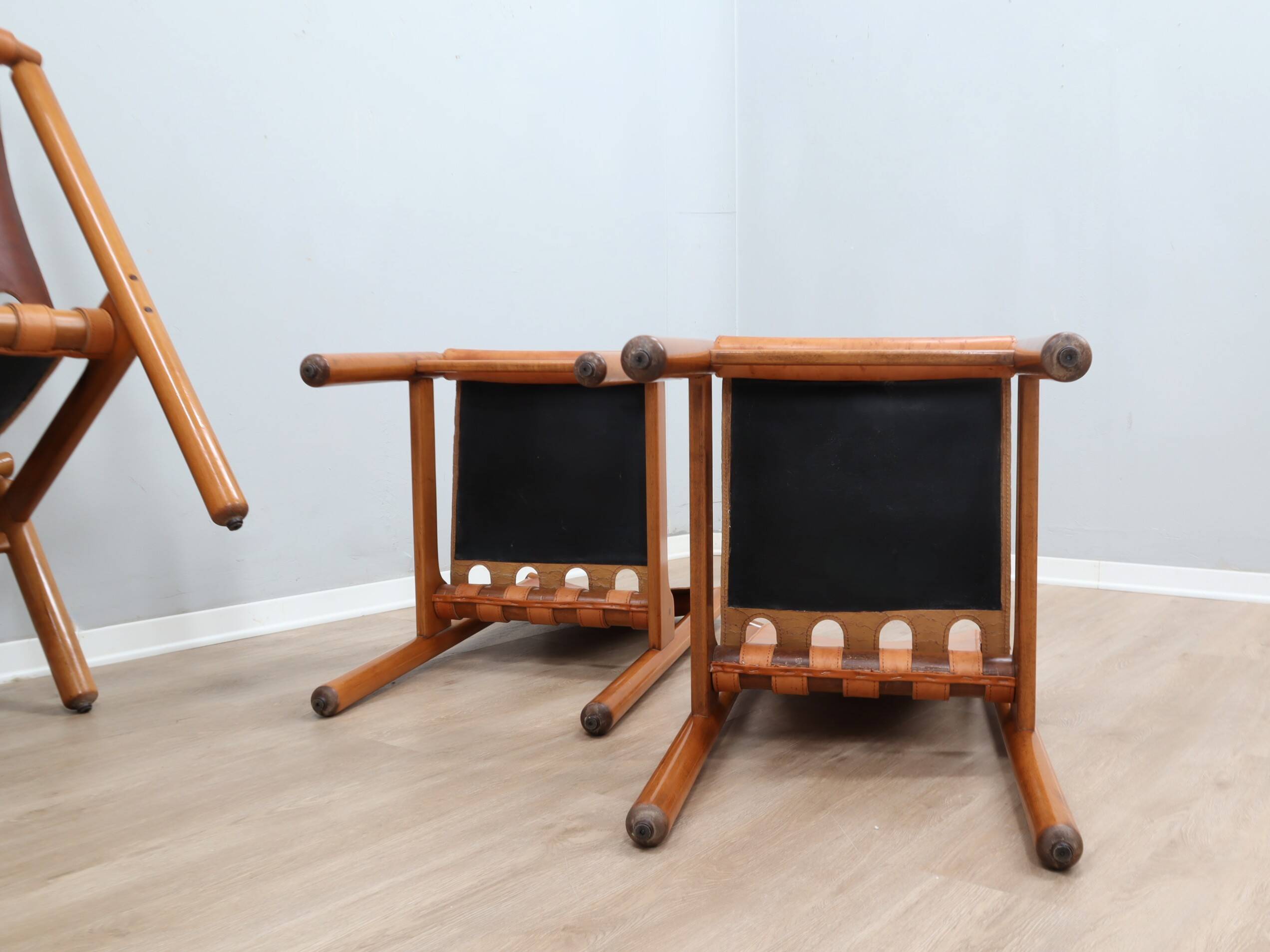 Set of 4 Ilmari Tapiovaara for La Permanente walnut & leather chairs 1960s