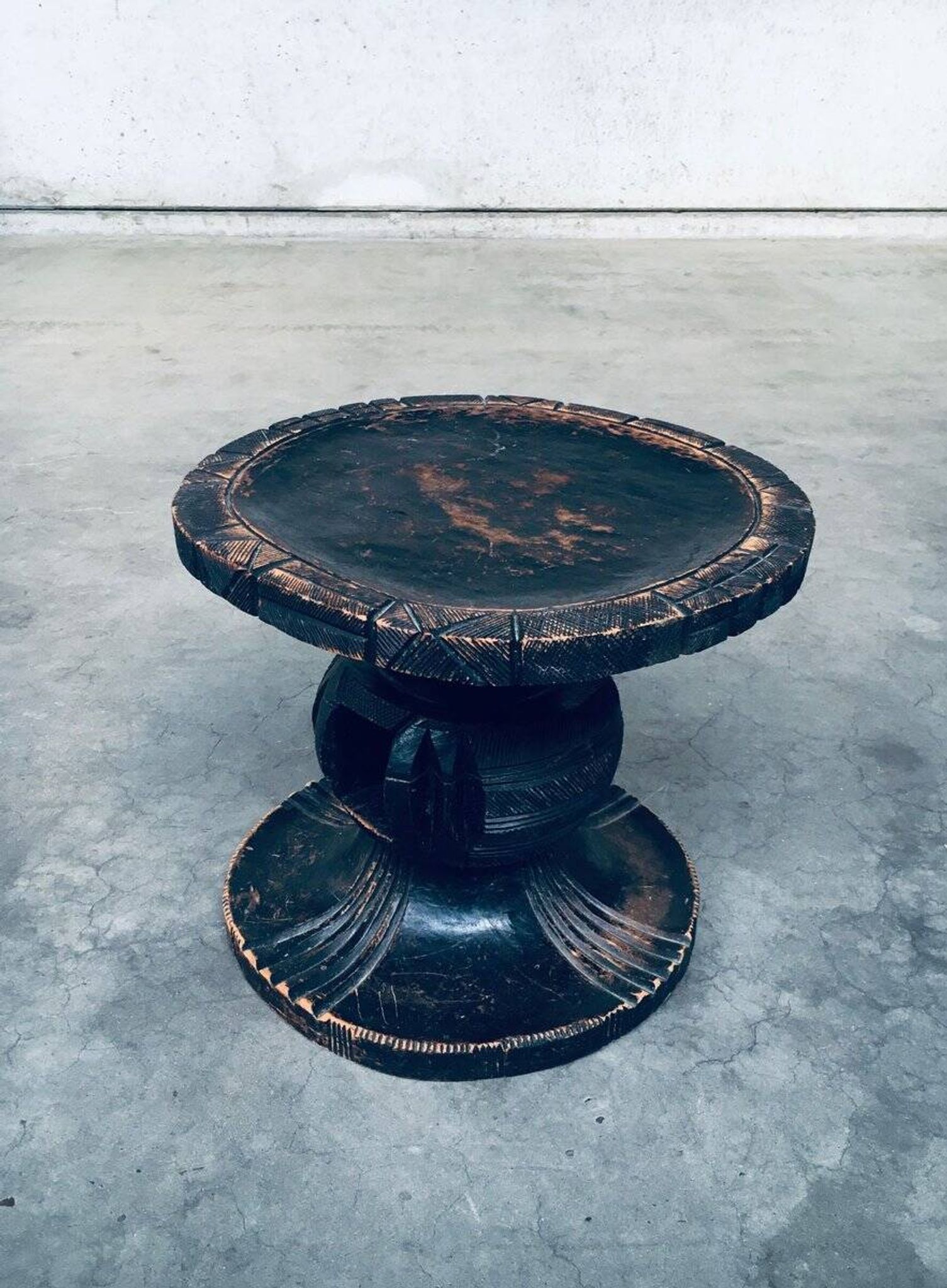 Handcrafted Low Stool in Carved Stained Wood, Africa, 1950s